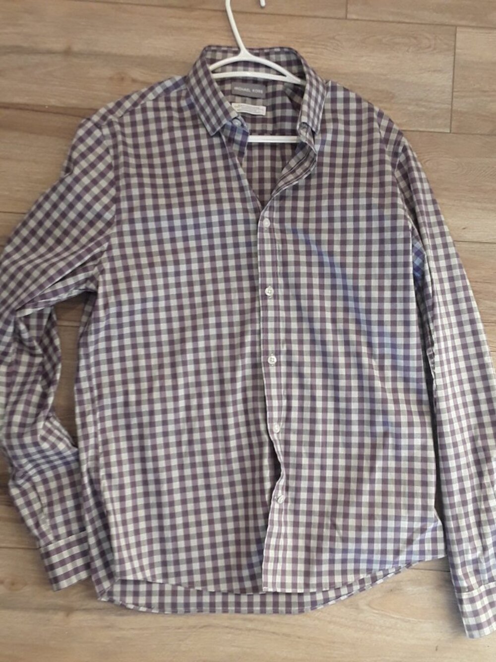Michael Kors Slim Fit Dress Shirt Purple Check Men’s 15.5 34/35, Medium